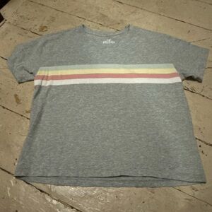 Hollister Gray Tee with Colorful Stripes